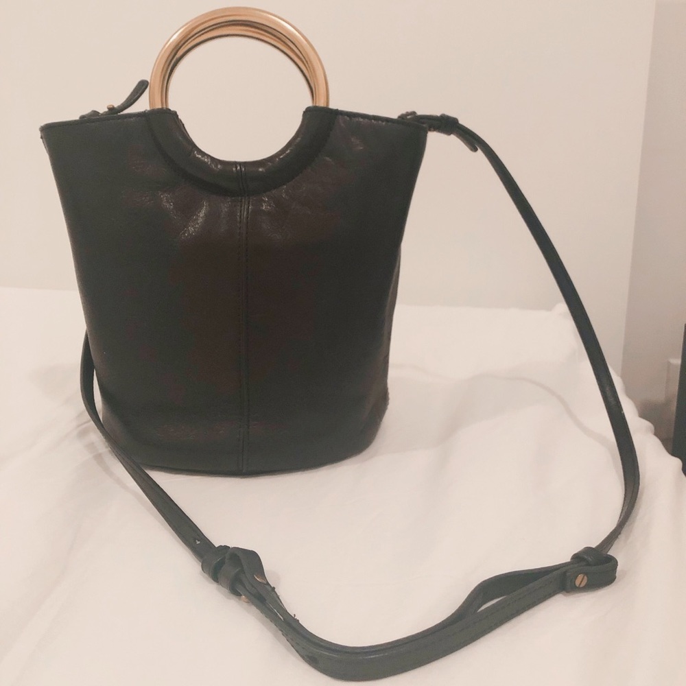 J. Crew Bracelet Bucket Bag - Black leather